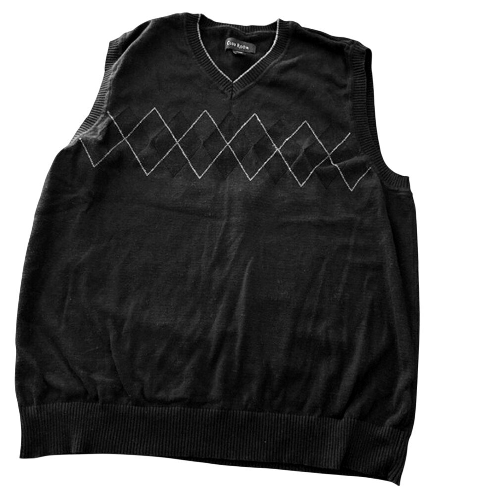 Club Room Mens Black Argyle V Neck Sweater‎ Vest Size L